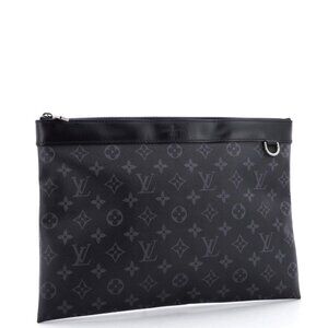 LOUIS VUITTON Monogram Eclipse Pochette Discovery Clutch Bag Black M62291